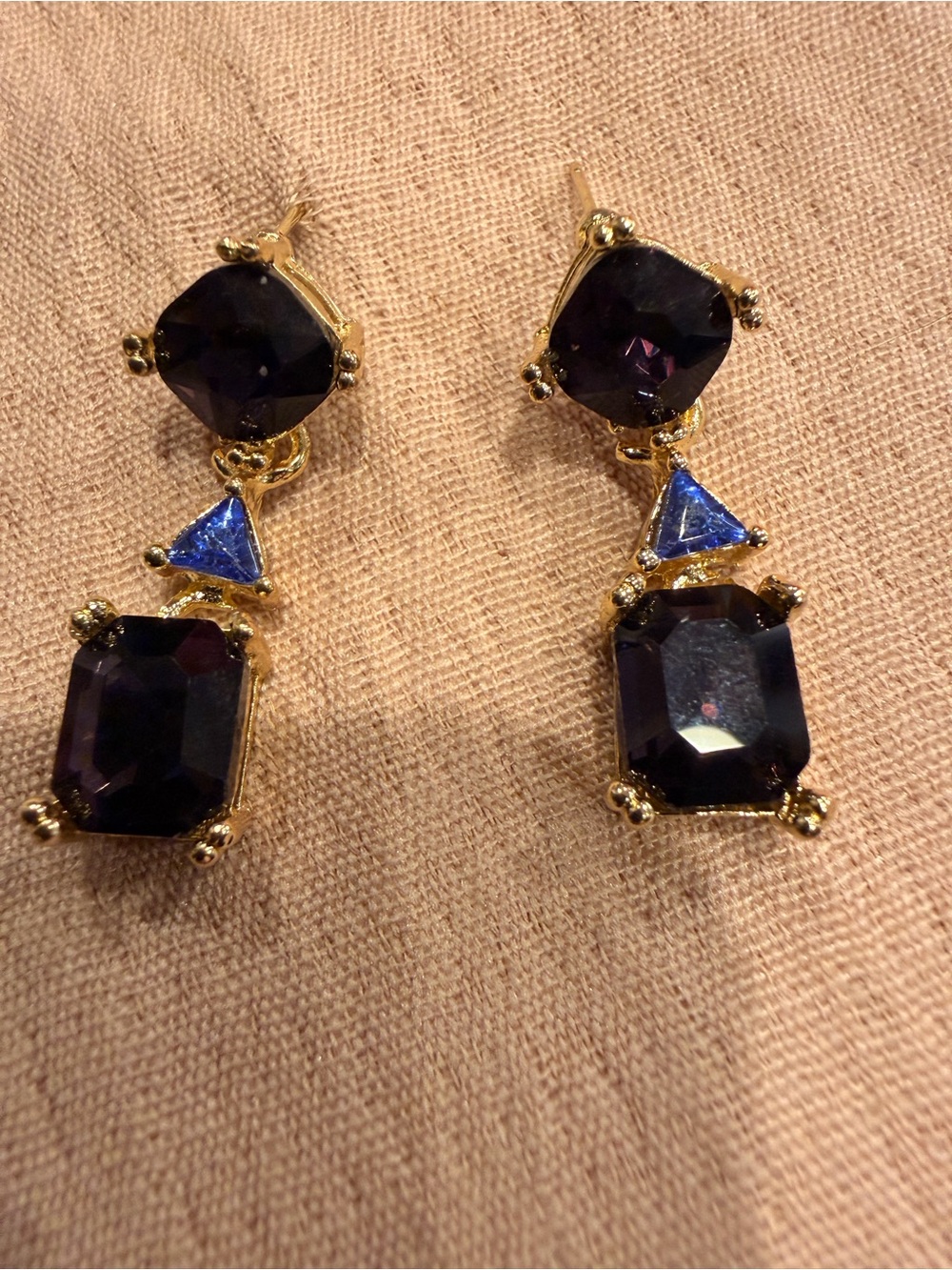 Gold-Tone Purple & Blue Drop Earrings